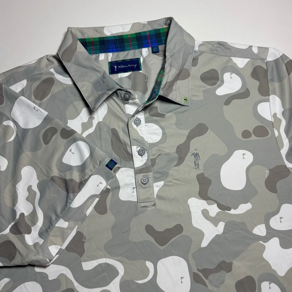 William Murray Camo Golf Polo Men L Gray Course all over Print Performance Shirt - Picture 3 of 9